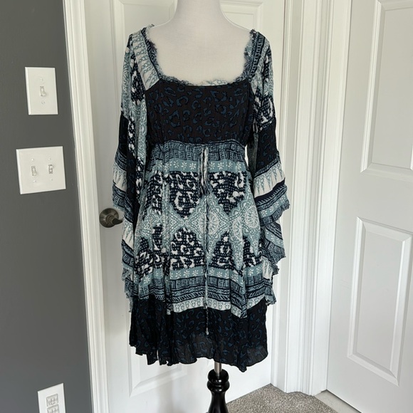 Free People Black and Blue Patterned Dress - Picture 4 of 9